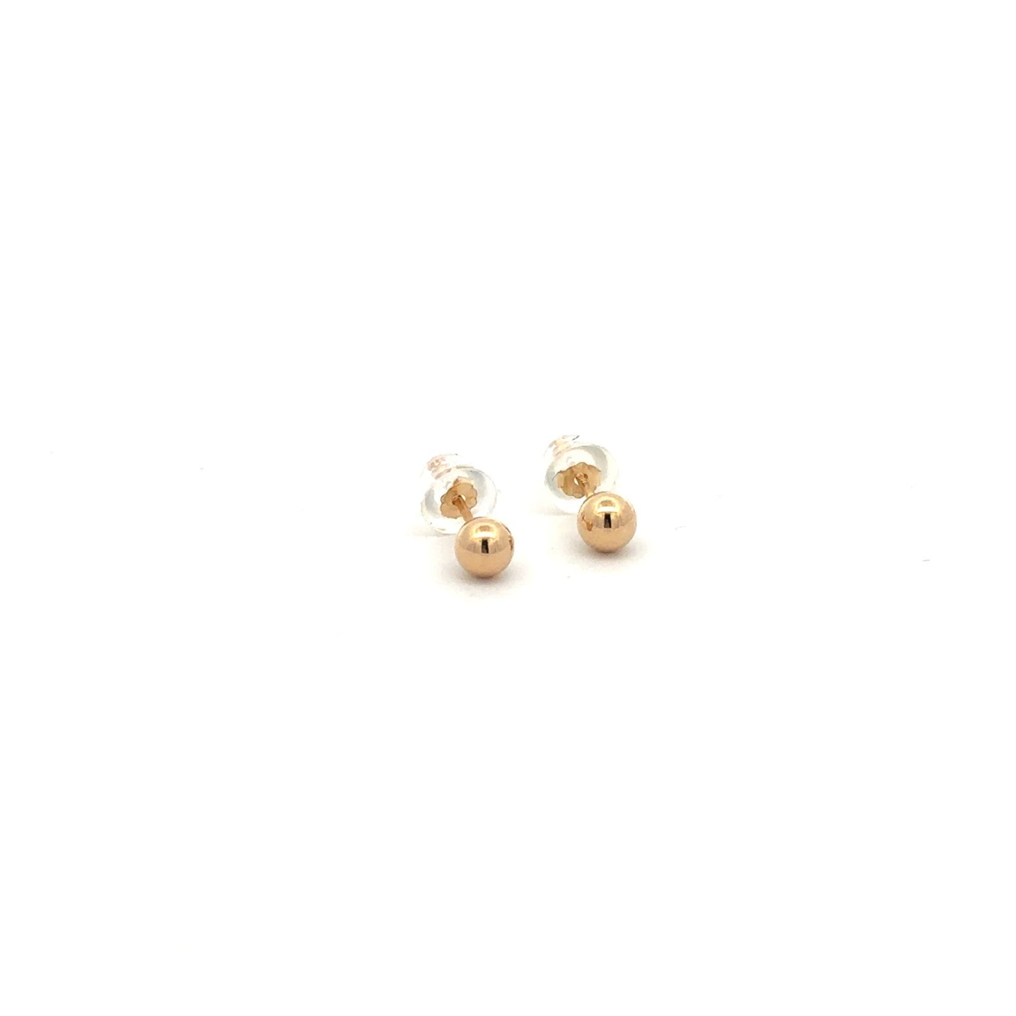 14K Gold Earrings Stud Ball Tiny 4mm Silicone Covered Backings - Rafant