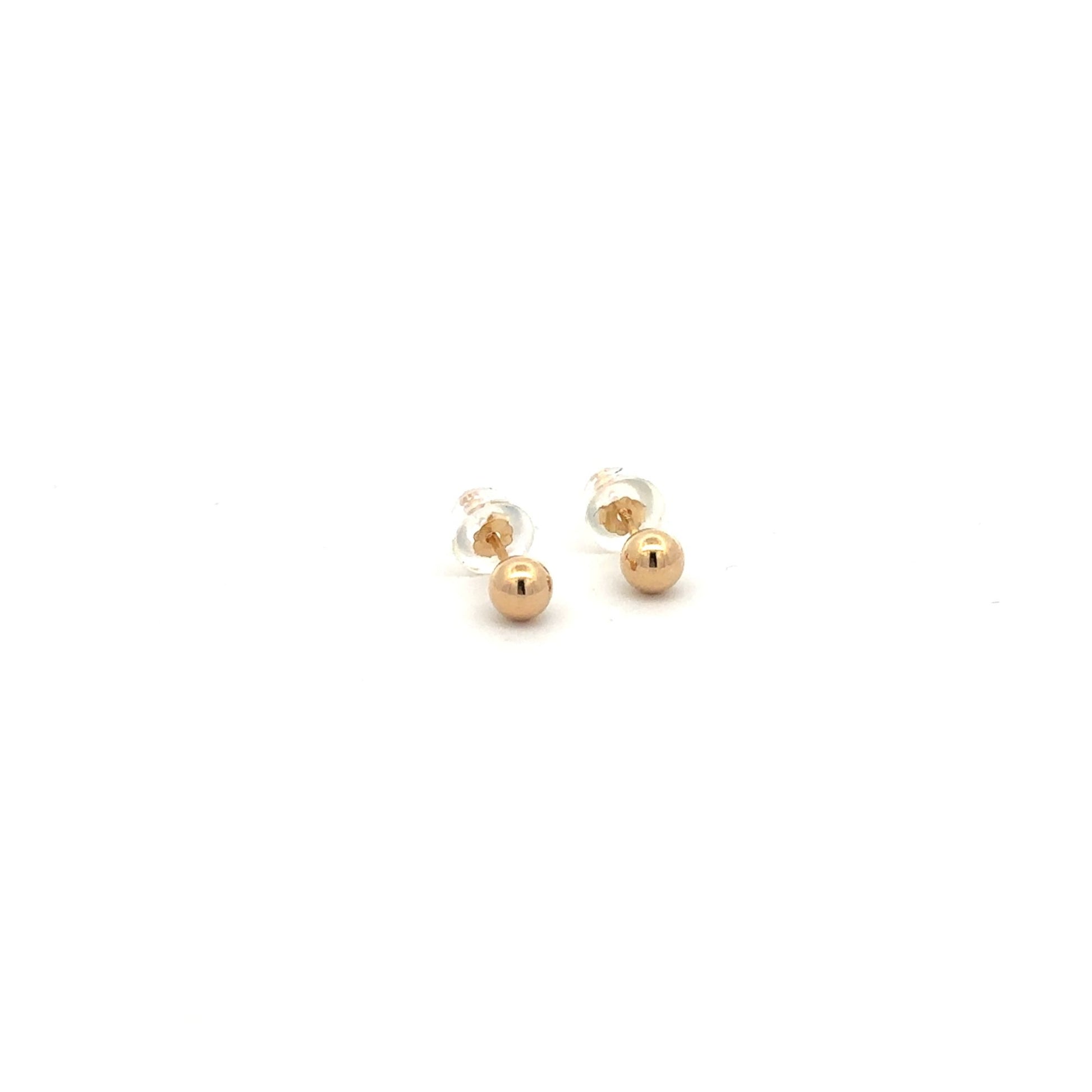 14K Gold Earrings Stud Ball Tiny 4mm Silicone Covered Backings - Rafant
