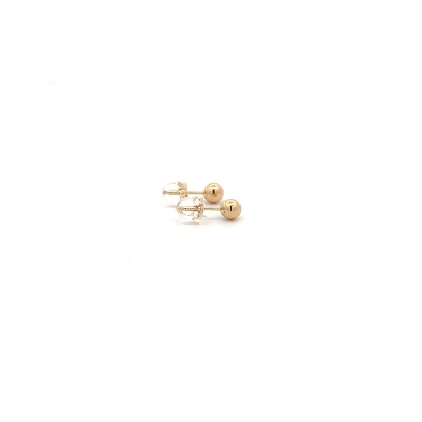 14K Gold Earrings Stud Ball Tiny 4mm Silicone Covered Backings - Rafant