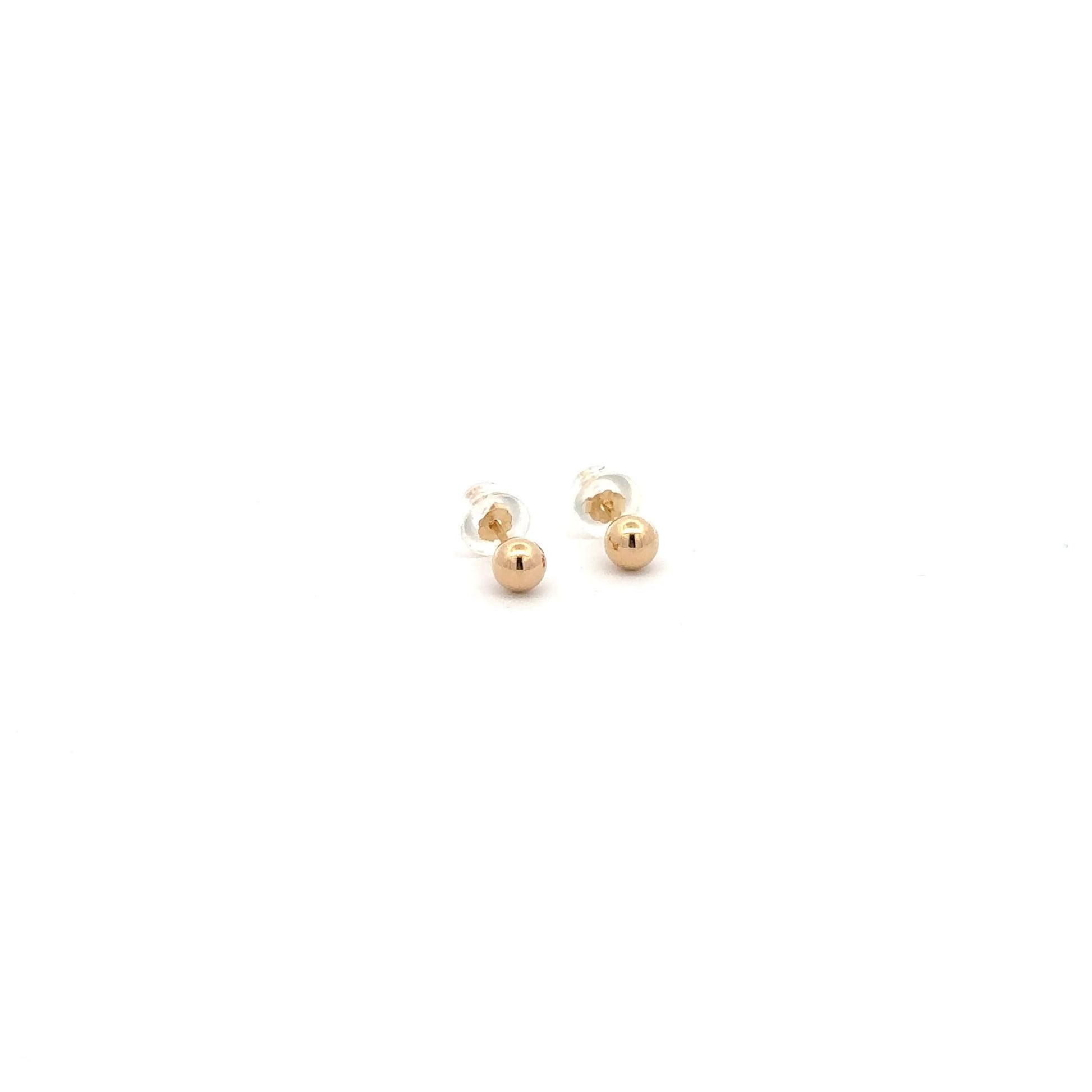 14K Gold Earrings Stud Ball Tiny 4mm Silicone Covered Backings - Rafant