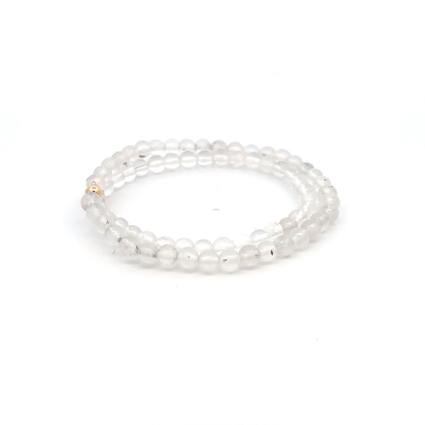 Moonstone & Clear Quartz Gemstone Stretch Bracelet with 14K Gold Accent Bead Handmade - Rafant