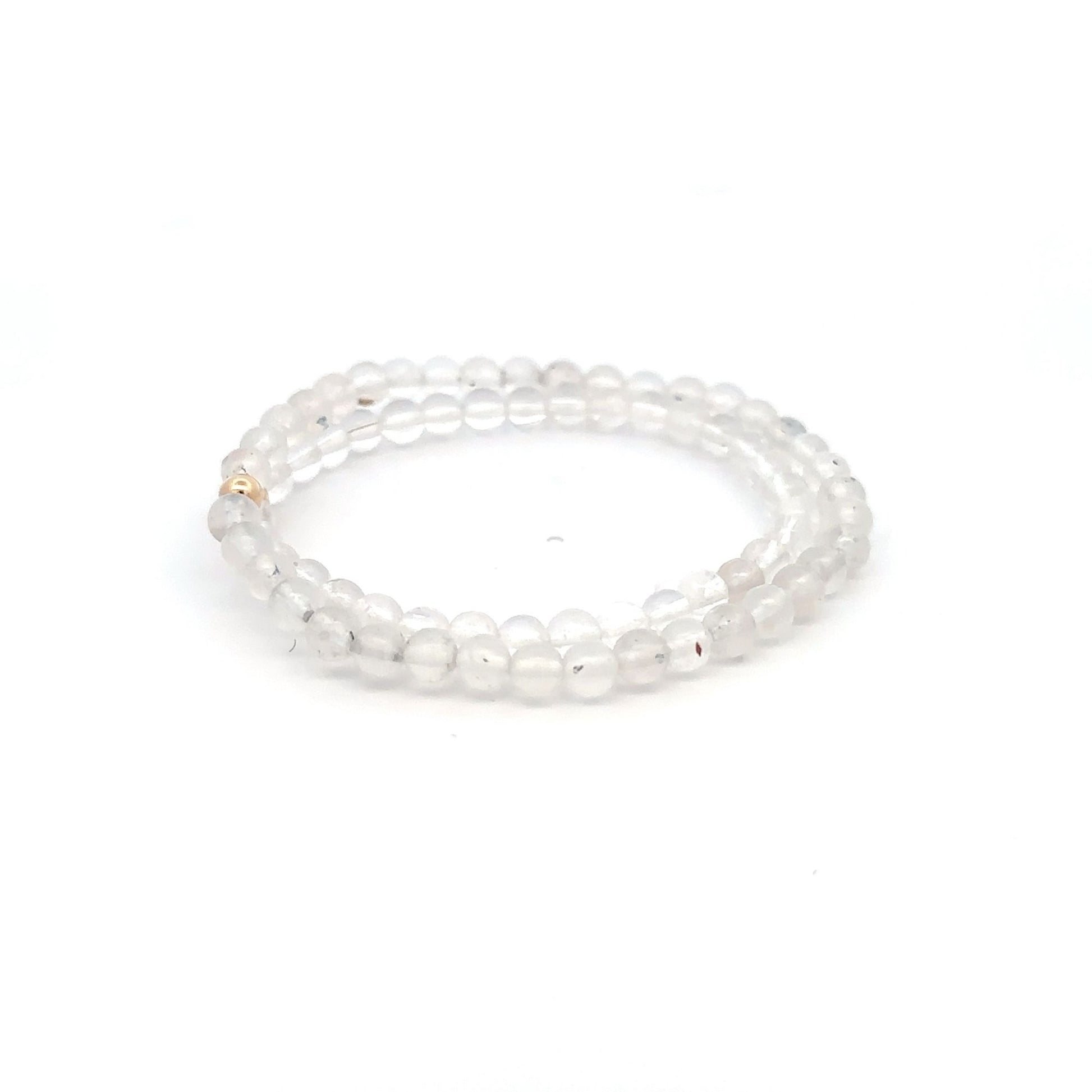 Moonstone & Clear Quartz Gemstone Stretch Bracelet with 14K Gold Accent Bead Handmade - Rafant