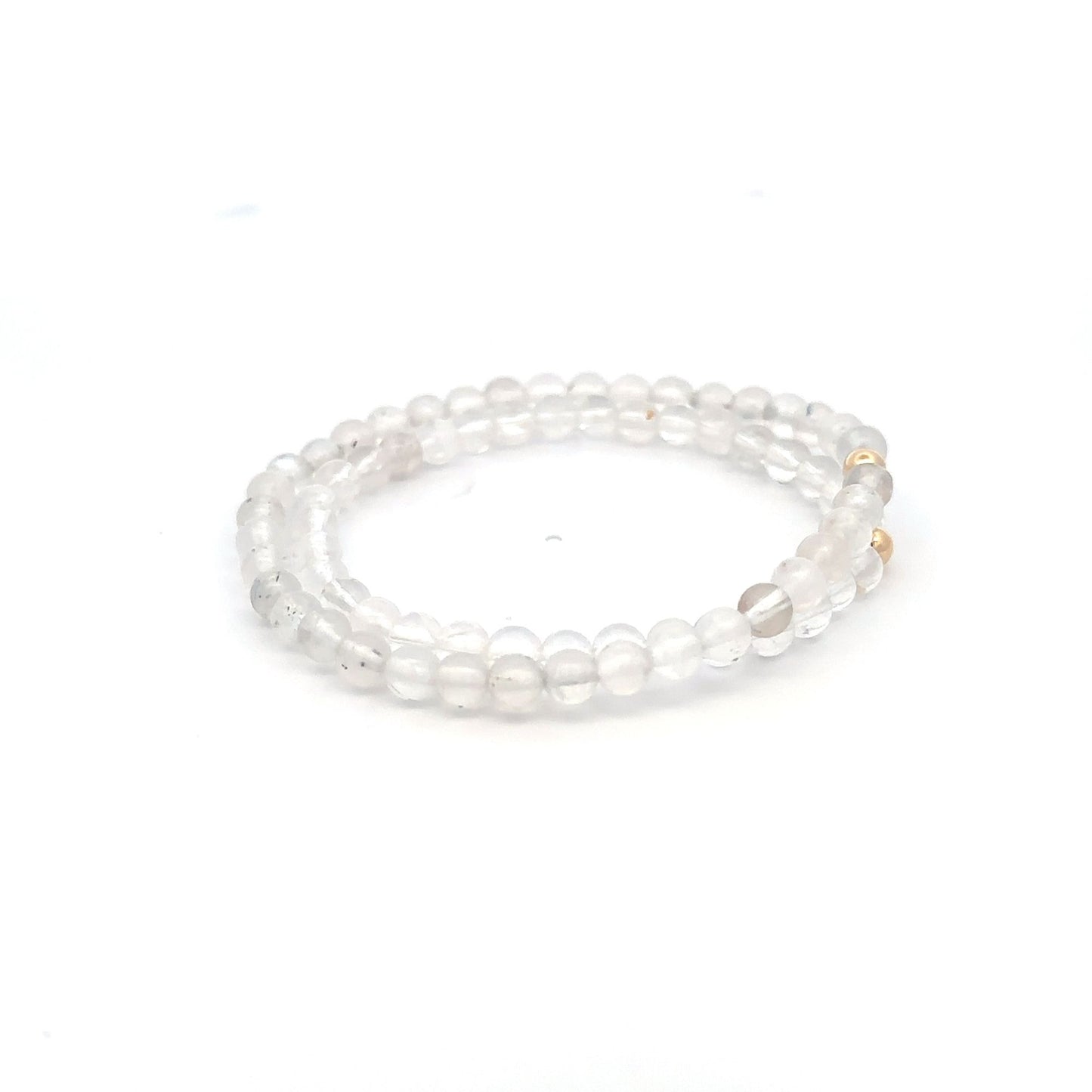 Moonstone & Clear Quartz Gemstone Stretch Bracelet with 14K Gold Accent Bead Handmade - Rafant
