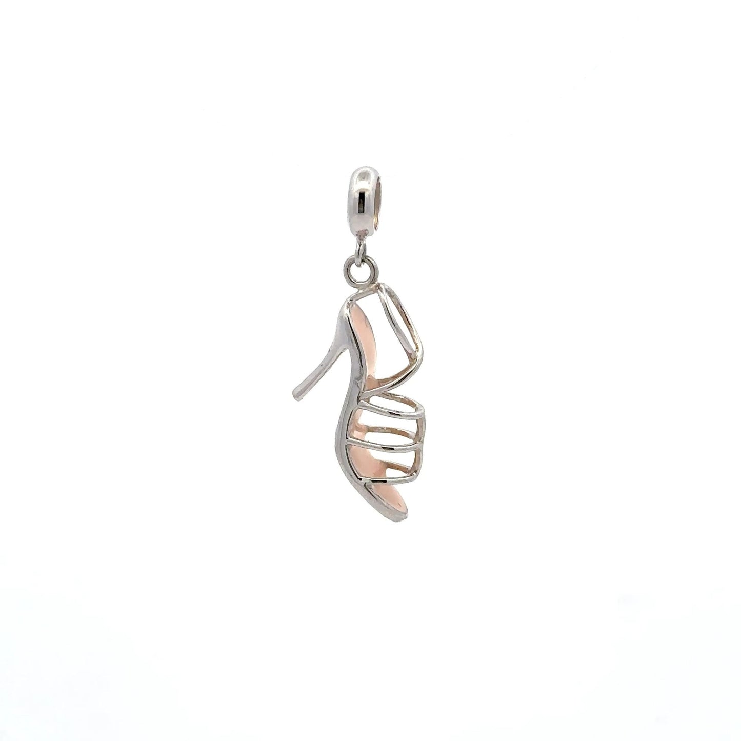 925 Sterling Silver Charm High Heeled Shoes Sandals Pink Dangle  For Charm Bracelet Necklace - Rafant
