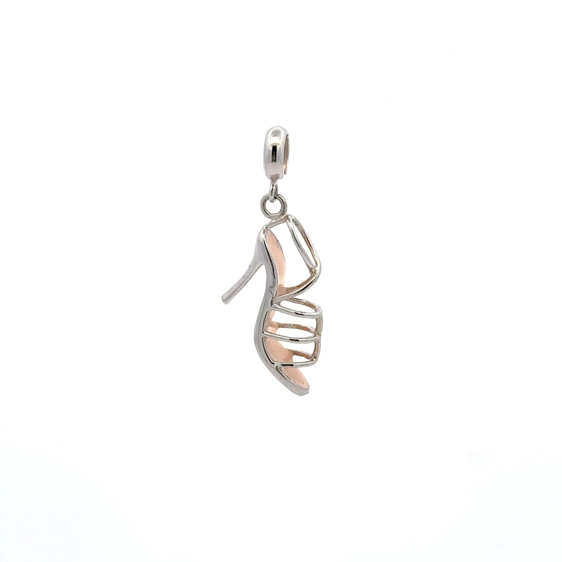 925 Sterling Silver Charm High Heeled Shoes Sandals Pink Dangle  For Charm Bracelet Necklace - Rafant
