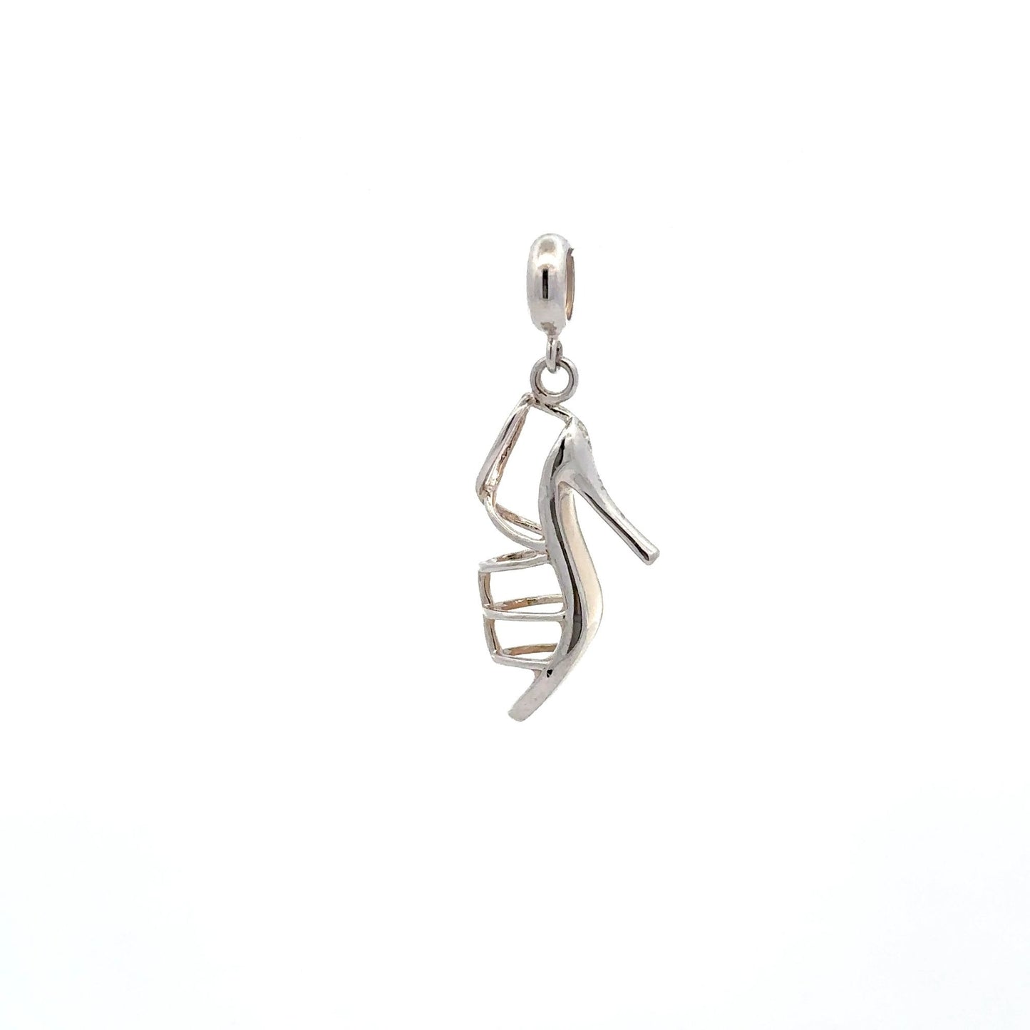 925 Sterling Silver Charm High Heeled Shoes Sandals Pink Dangle  For Charm Bracelet Necklace - Rafant