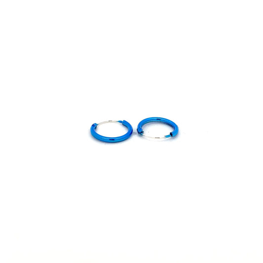 925 Sterling Silver Hoops Blue Enamel Earrings Tiny - Rafant