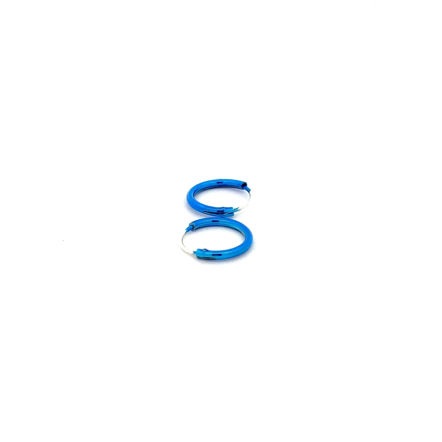 925 Sterling Silver Hoops Blue Enamel Earrings Tiny - Rafant