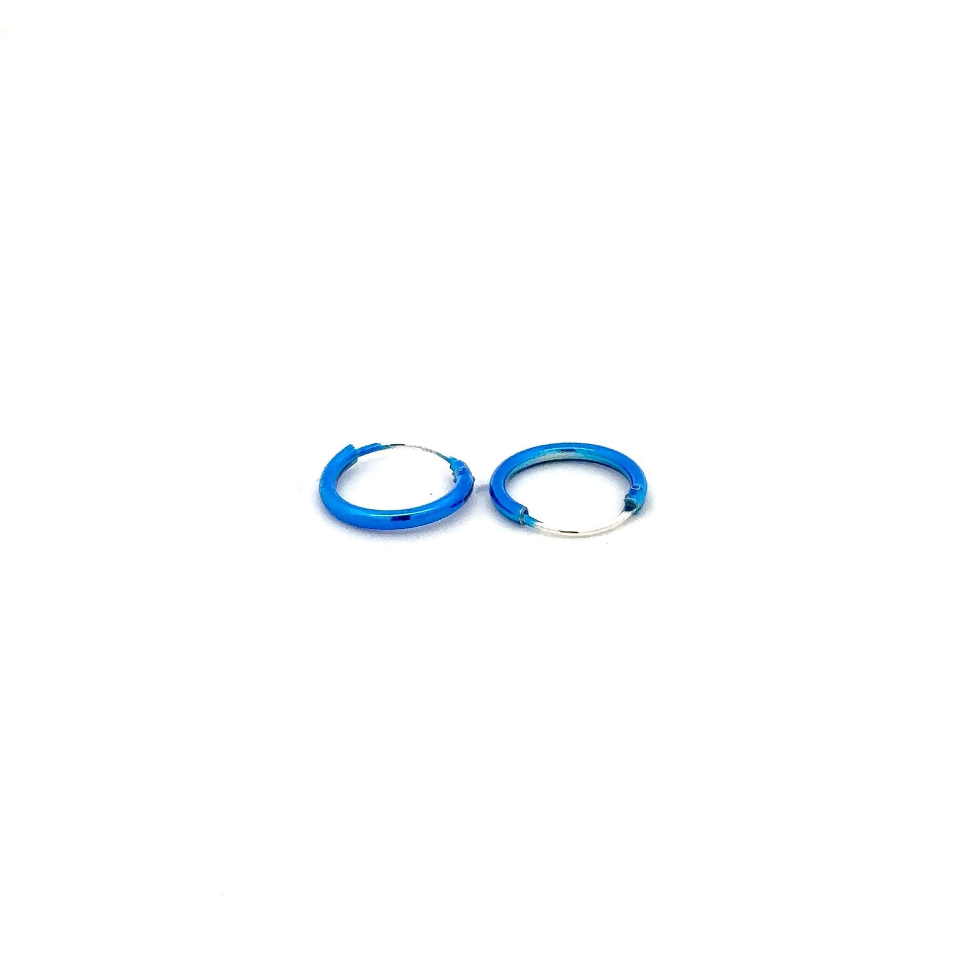 925 Sterling Silver Hoops Blue Enamel Earrings Tiny - Rafant