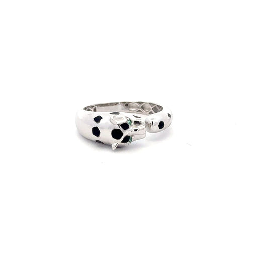 925 Sterling Silver Ring Panther Green Cubic Zirconia Size 5 - Rafant