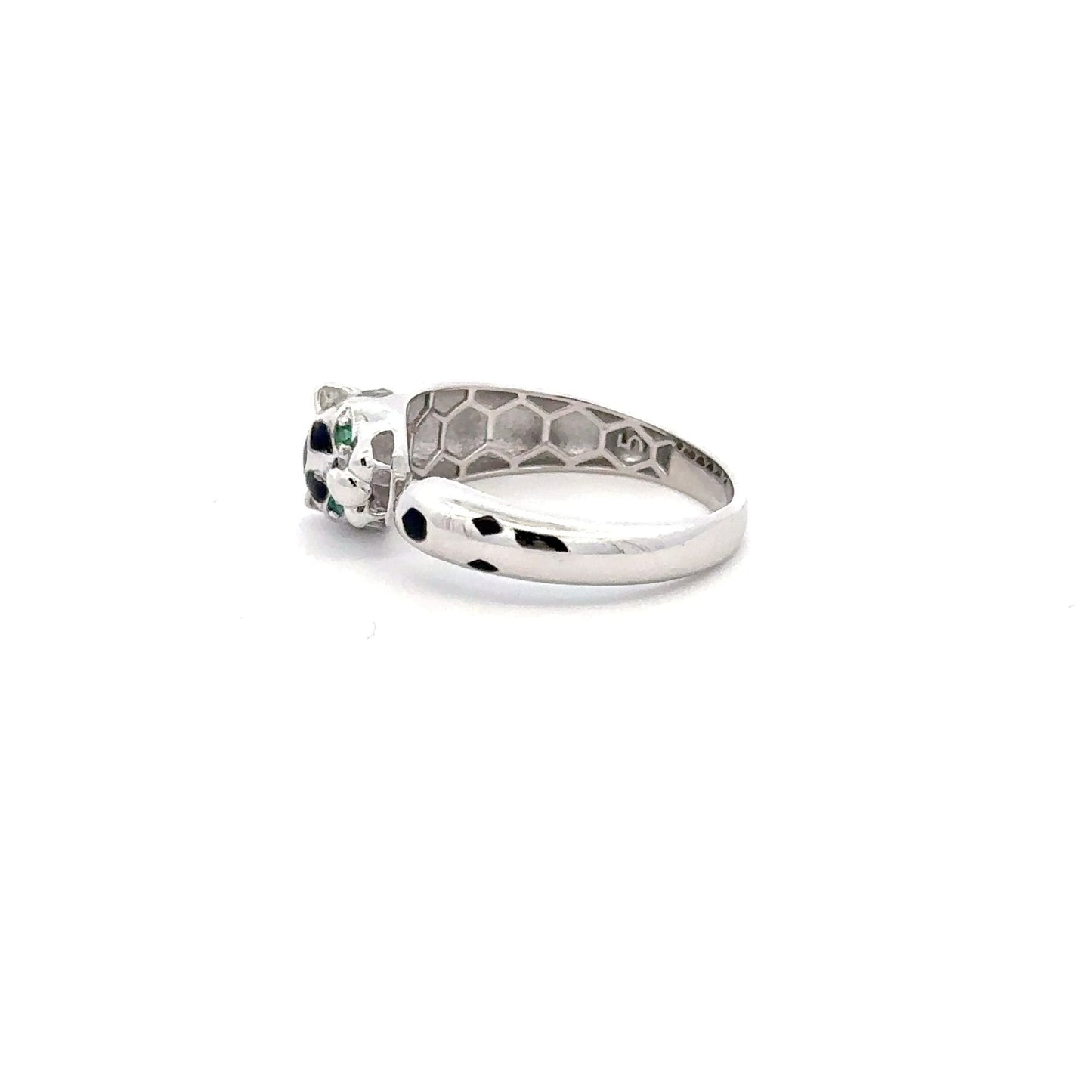 925 Sterling Silver Ring Panther Green Cubic Zirconia Size 5 - Rafant