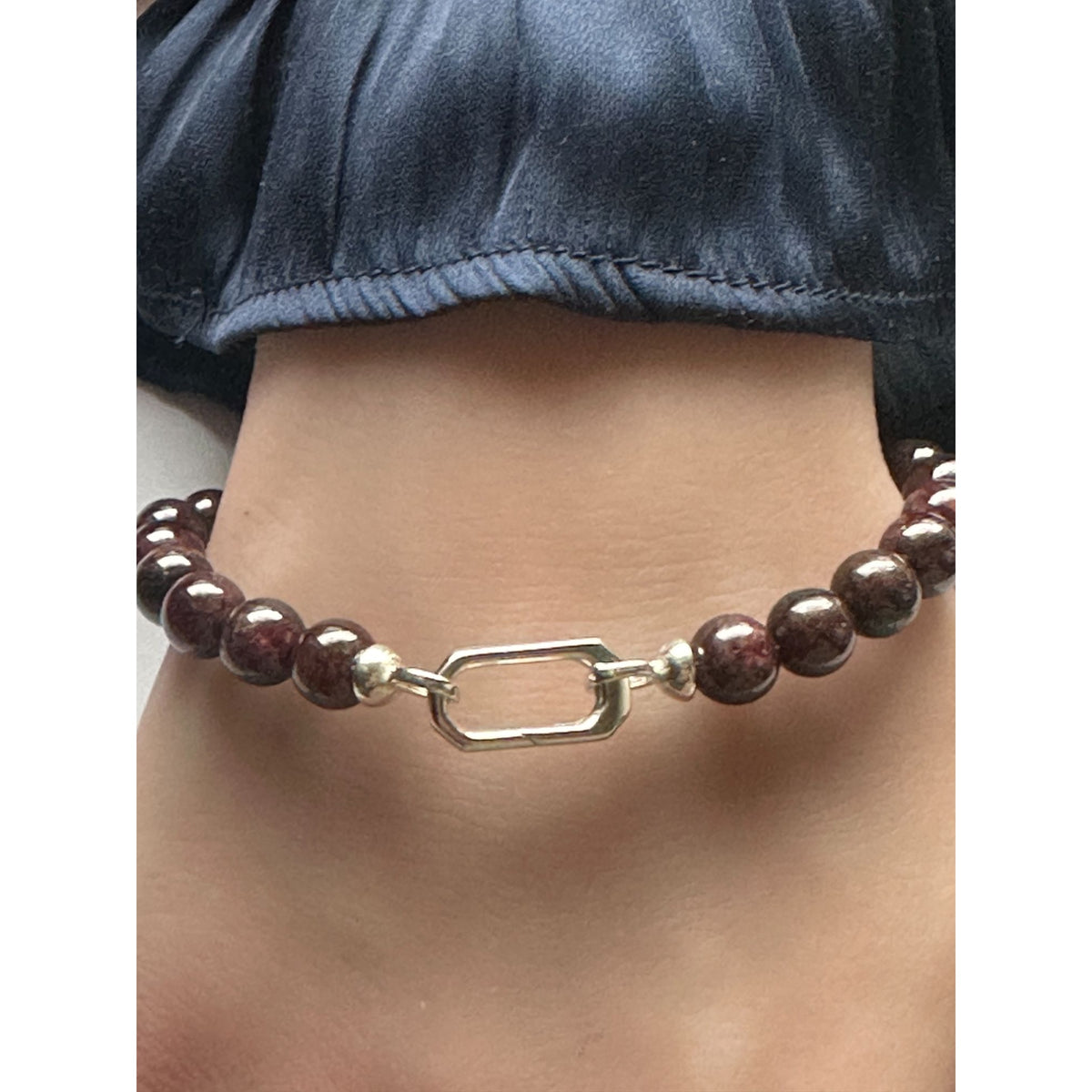 Sterling Silver Modular Gemstone Bracelet Natural Amethyst Lapis Tiger Eye Garnet Onyx Detachable Gate Clasp Charm Holder