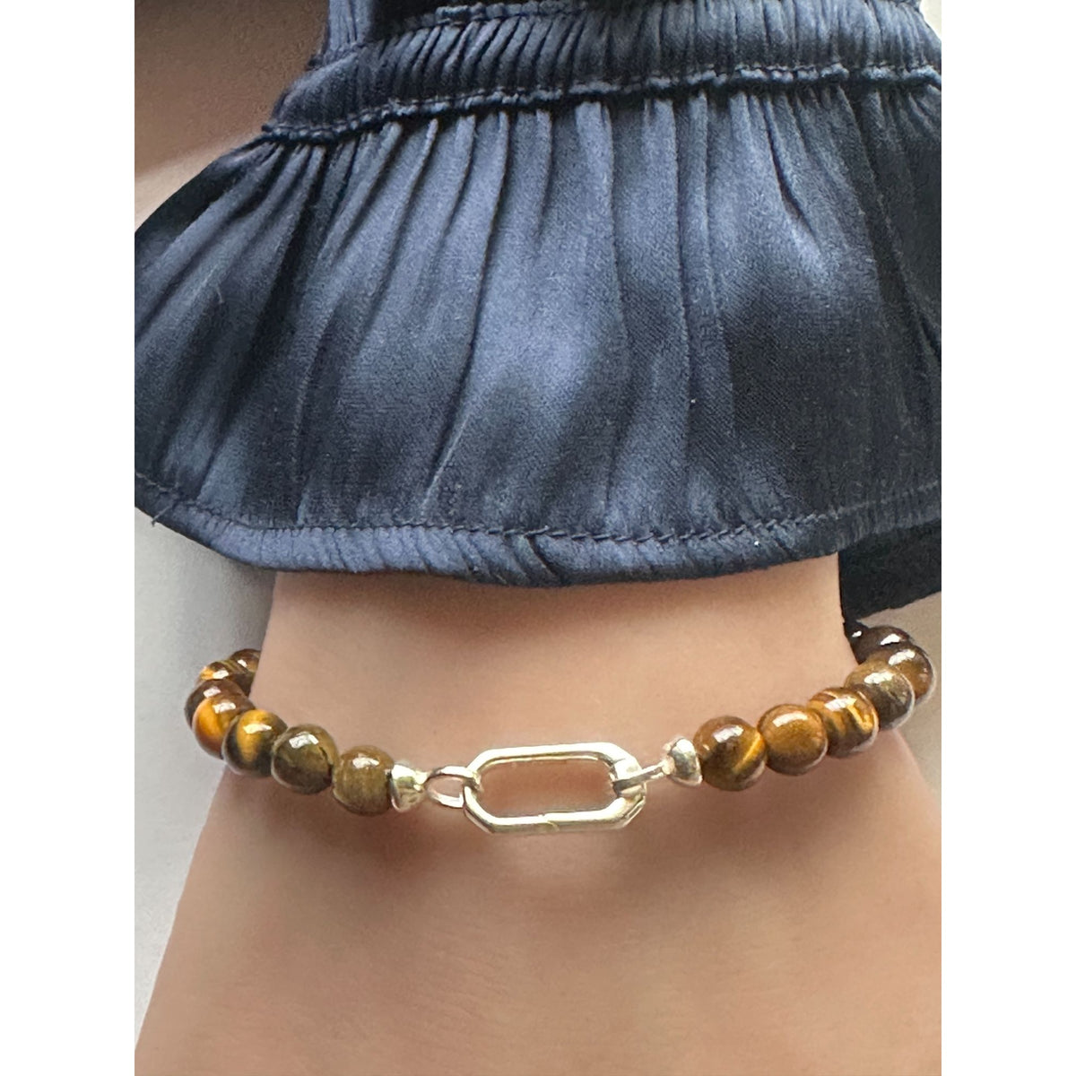 Sterling Silver Modular Gemstone Bracelet Natural Amethyst Lapis Tiger Eye Garnet Onyx Detachable Gate Clasp Charm Holder