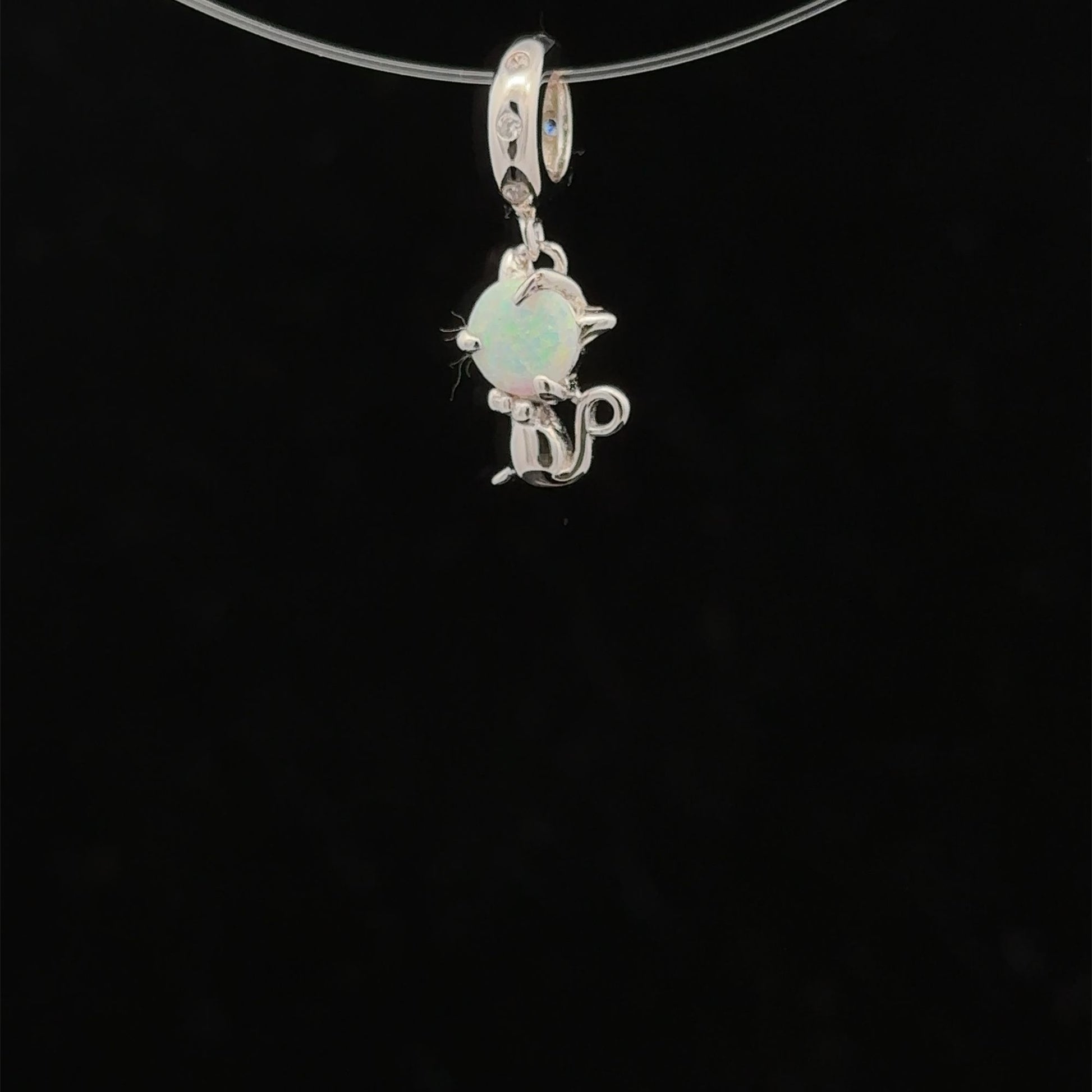 925 Sterling Silver Charm Bead Animal Cat Hanging - Rafant