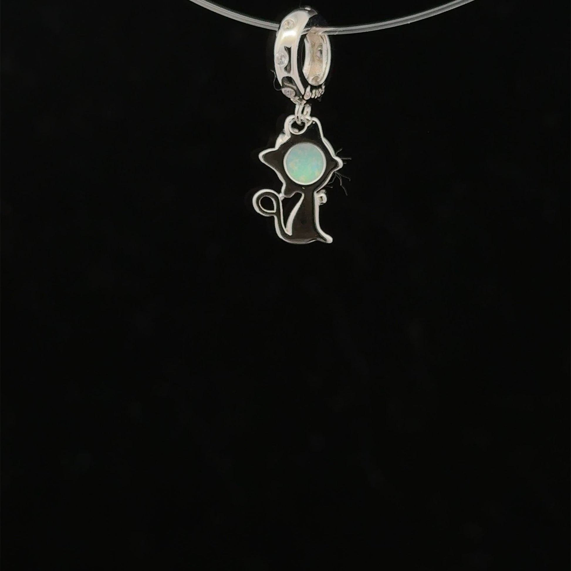 925 Sterling Silver Charm Bead Animal Cat Hanging - Rafant
