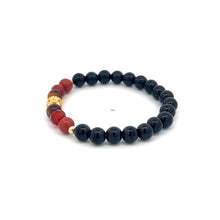 Load image into Gallery viewer, 18K Solid Gold Coin Ball Stretch Bracelet Onyx Red Jasper Tigers Eye 6mm

