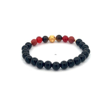 Load image into Gallery viewer, 18K Solid Gold Coin Ball Stretch Bracelet Onyx Red Jasper Tigers Eye 6mm
