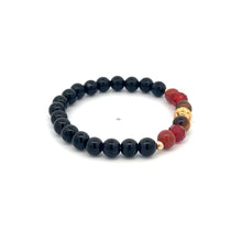 Load image into Gallery viewer, 18K Solid Gold Coin Ball Stretch Bracelet Onyx Red Jasper Tigers Eye 6mm
