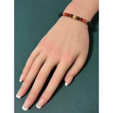 Load image into Gallery viewer, 18K Solid Gold Coin Ball Stretch Bracelet Onyx Red Jasper Tigers Eye 6mm
