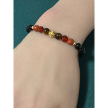 Load image into Gallery viewer, 18K Solid Gold Coin Ball Stretch Bracelet Onyx Red Jasper Tigers Eye 6mm
