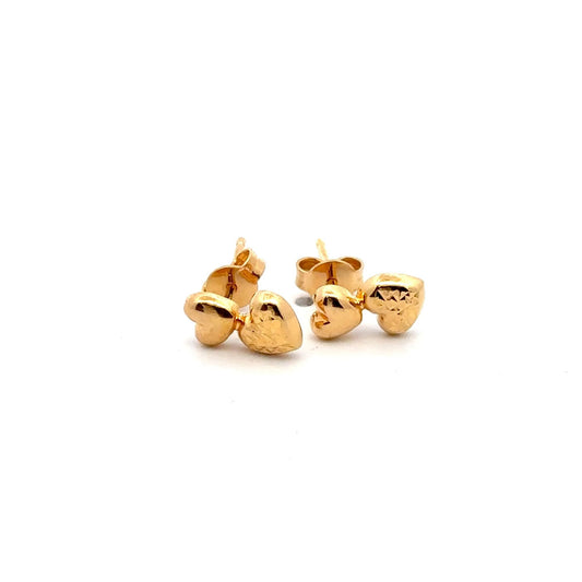 18K Gold Earrings Stud Hearts 1.63 grams - Rafant