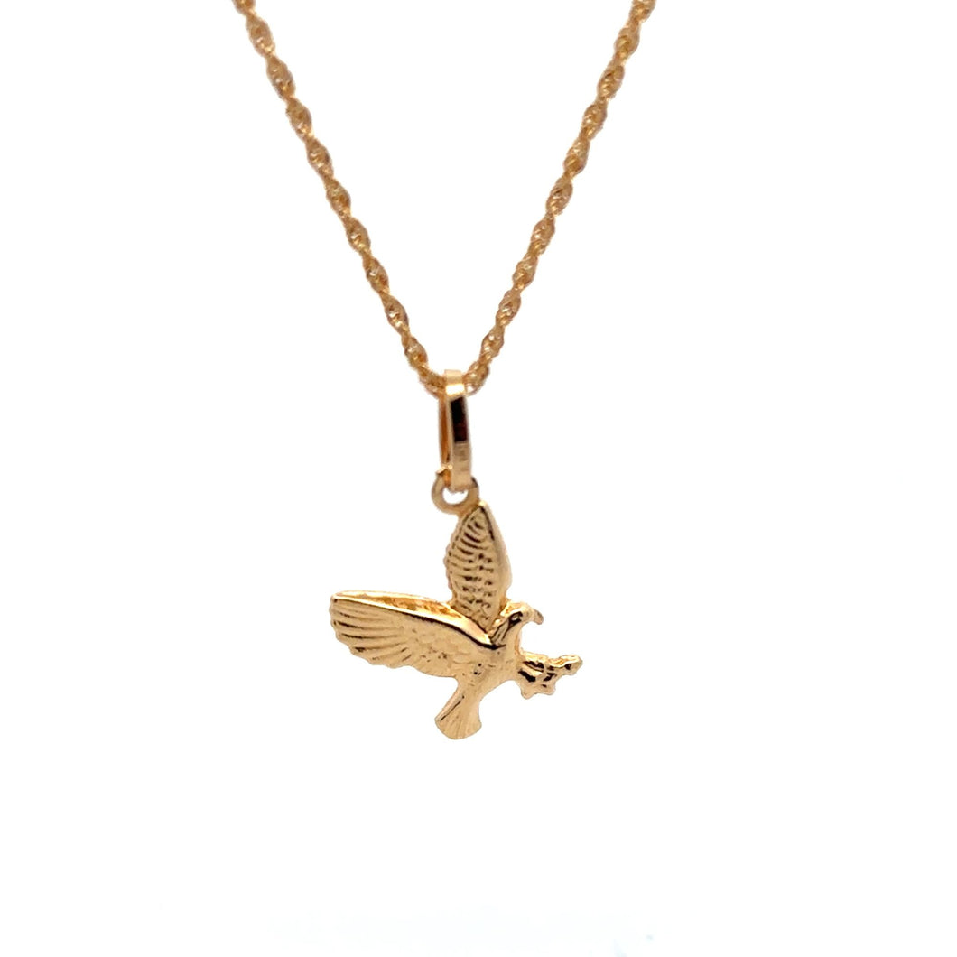 18K Gold Necklace Chain 18 inches Twisted Eagle Bird Pendant 1.72 grams - Rafant