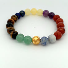 Load image into Gallery viewer, 24K Gold Ball Coin Lucky Charm Bracelet Gemstones Chakra Multicolor S 6.25 in - Rafant
