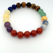 Load image into Gallery viewer, 24K Gold Ball Coin Lucky Charm Bracelet Gemstones Chakra Multicolor S 6.25 in - Rafant
