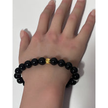 Load image into Gallery viewer, 18K Gold Money Bag Lucky Charm Bracelet Gemstones Natural Onyx 10mm Size 7 inches - Rafant
