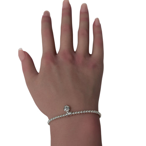 925 Sterling Silver Beaded Stretch Stacking Bracelet Size 7 inches - Rafant