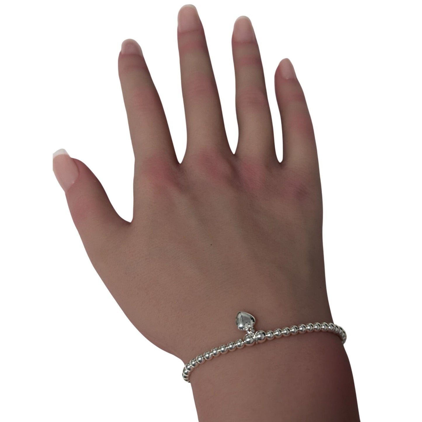 925 Sterling Silver Beaded Stretch Stacking Bracelet Size 7 inches - Rafant