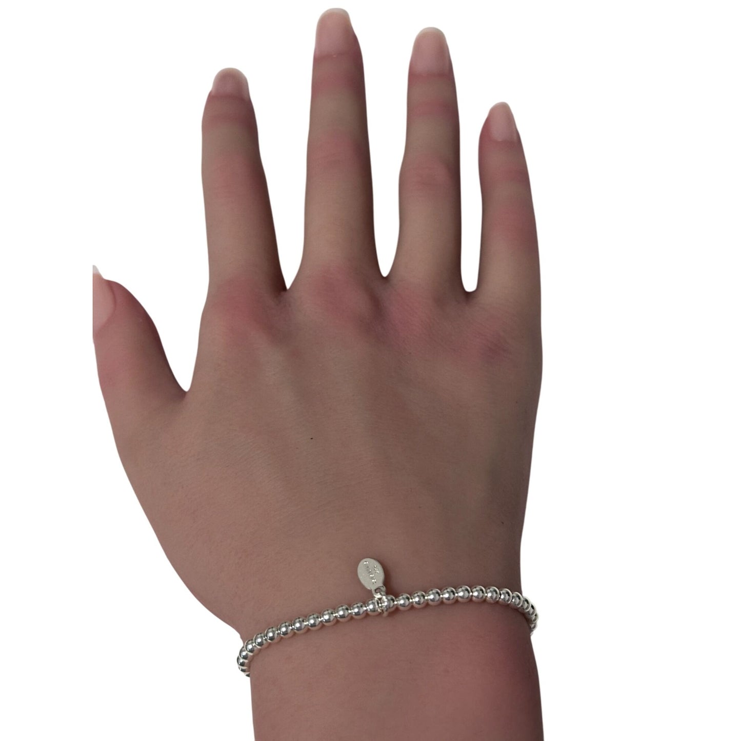 925 Sterling Silver Beaded Stretch Stacking Bracelet Size 7 inches - Rafant