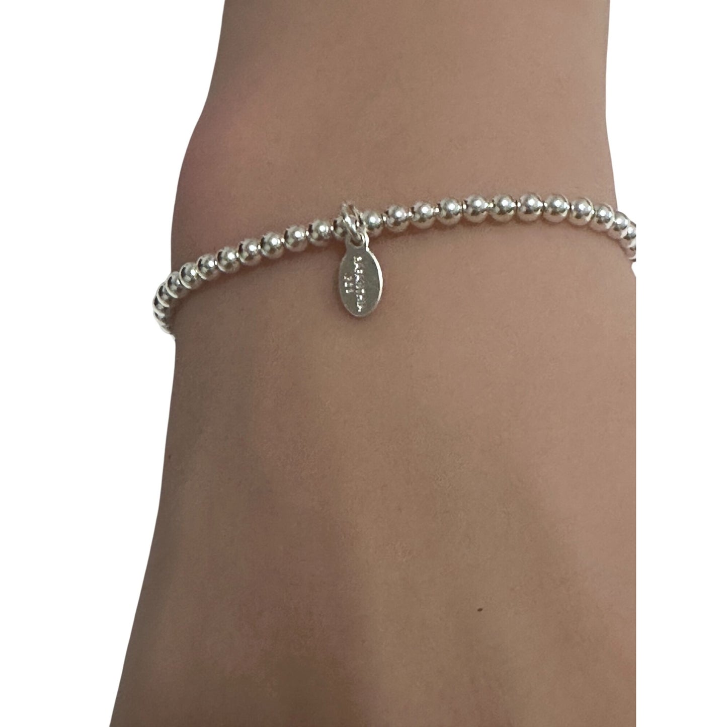925 Sterling Silver Beaded Stretch Stacking Bracelet Size 7 inches - Rafant