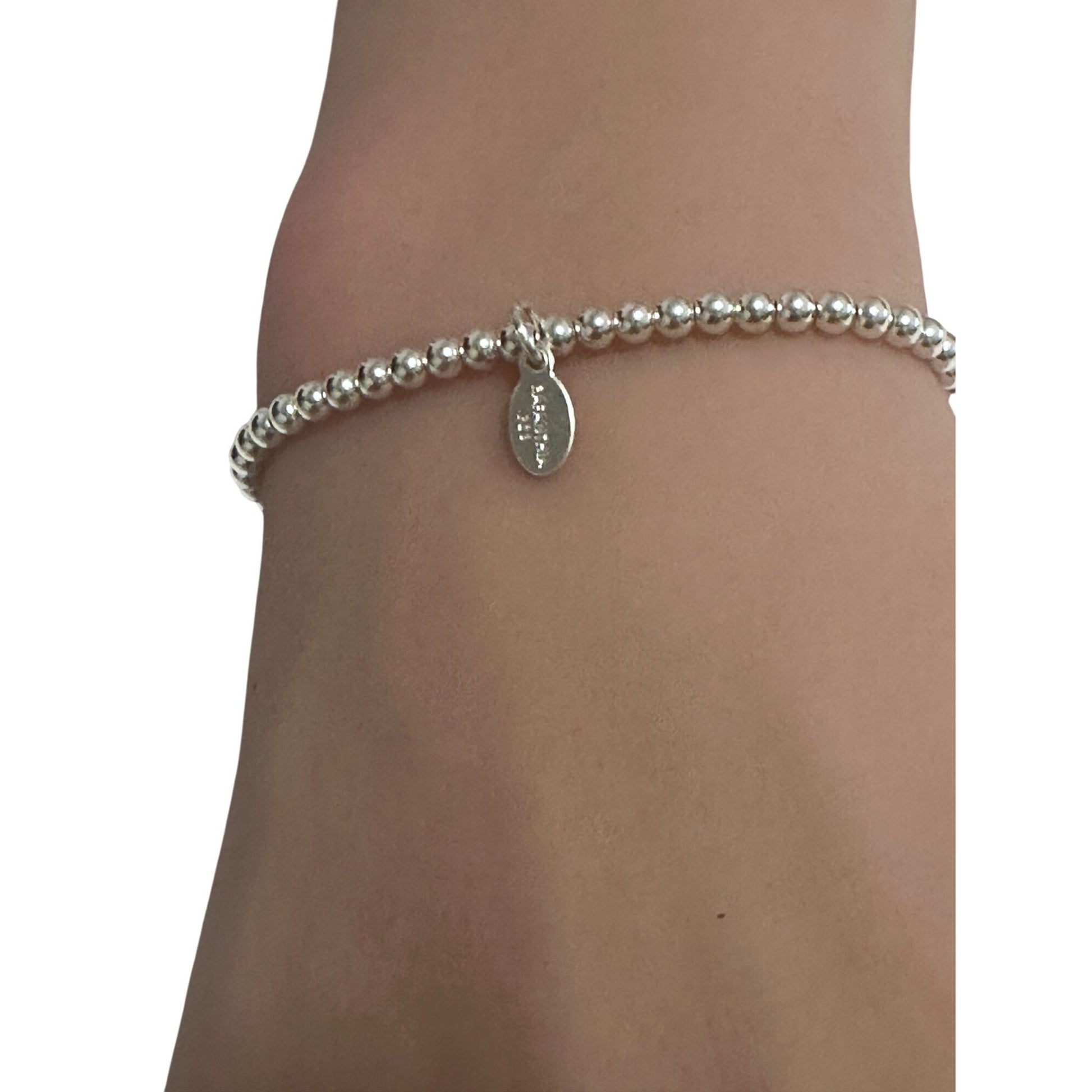925 Sterling Silver Beaded Stretch Stacking Bracelet Size 7 inches - Rafant