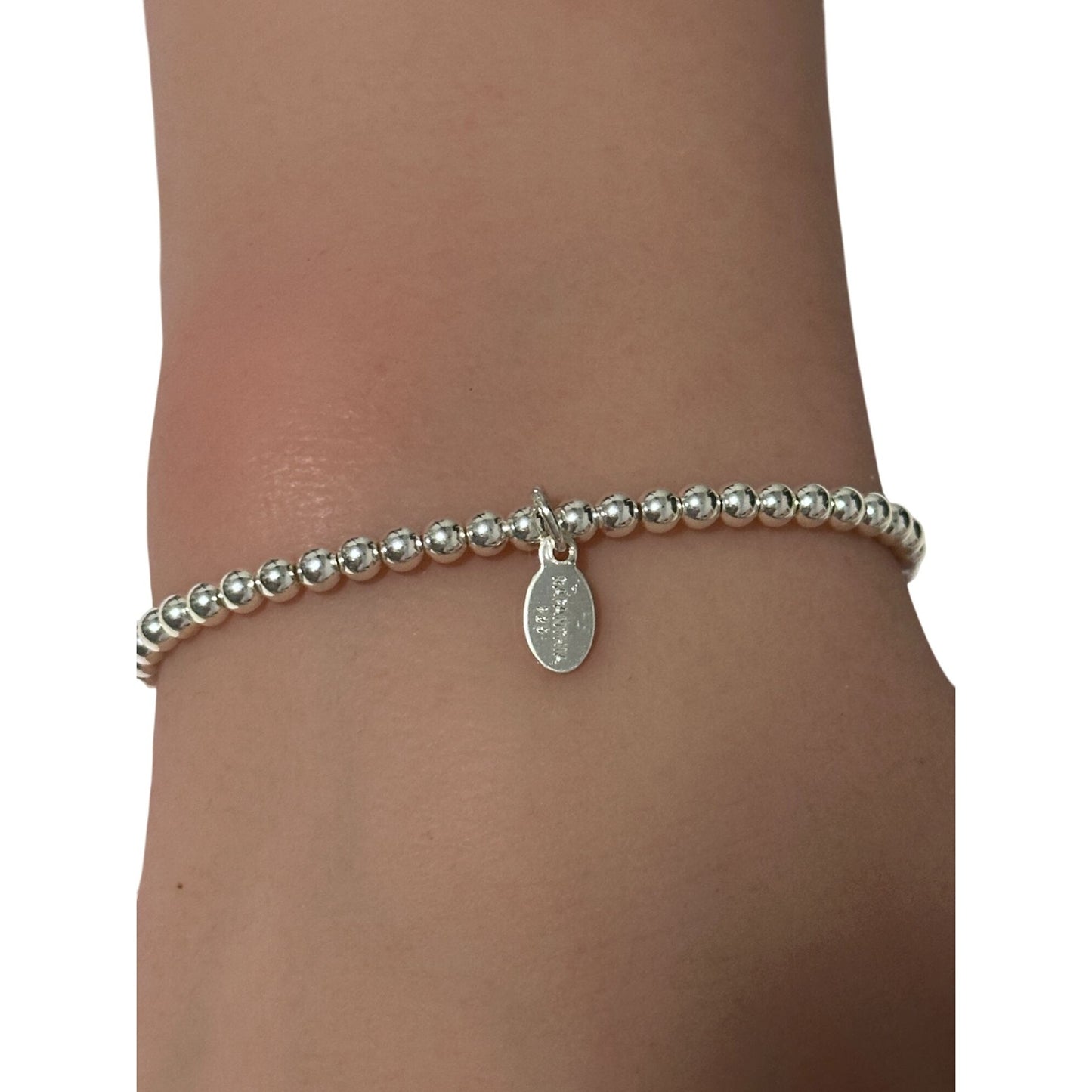 925 Sterling Silver Beaded Stretch Stacking Bracelet Size 7 inches - Rafant