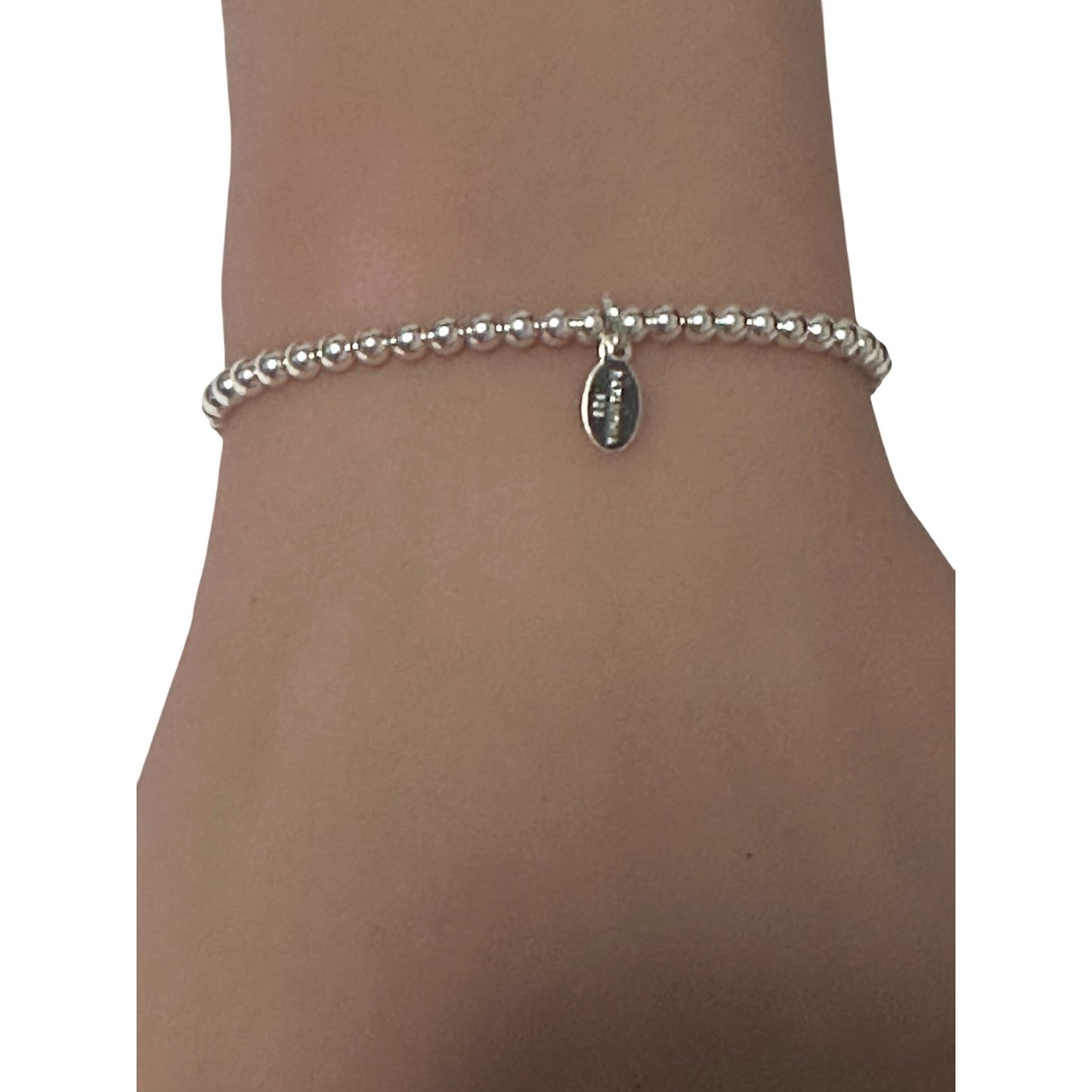 925 Sterling Silver Beaded Stretch Stacking Bracelet Size 7 inches - Rafant