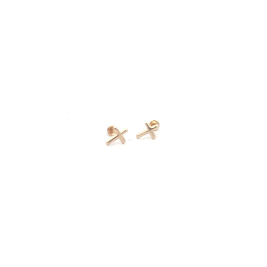 14K Gold Stud Earrings Cross Screw Back Type Very Tiny - Rafant