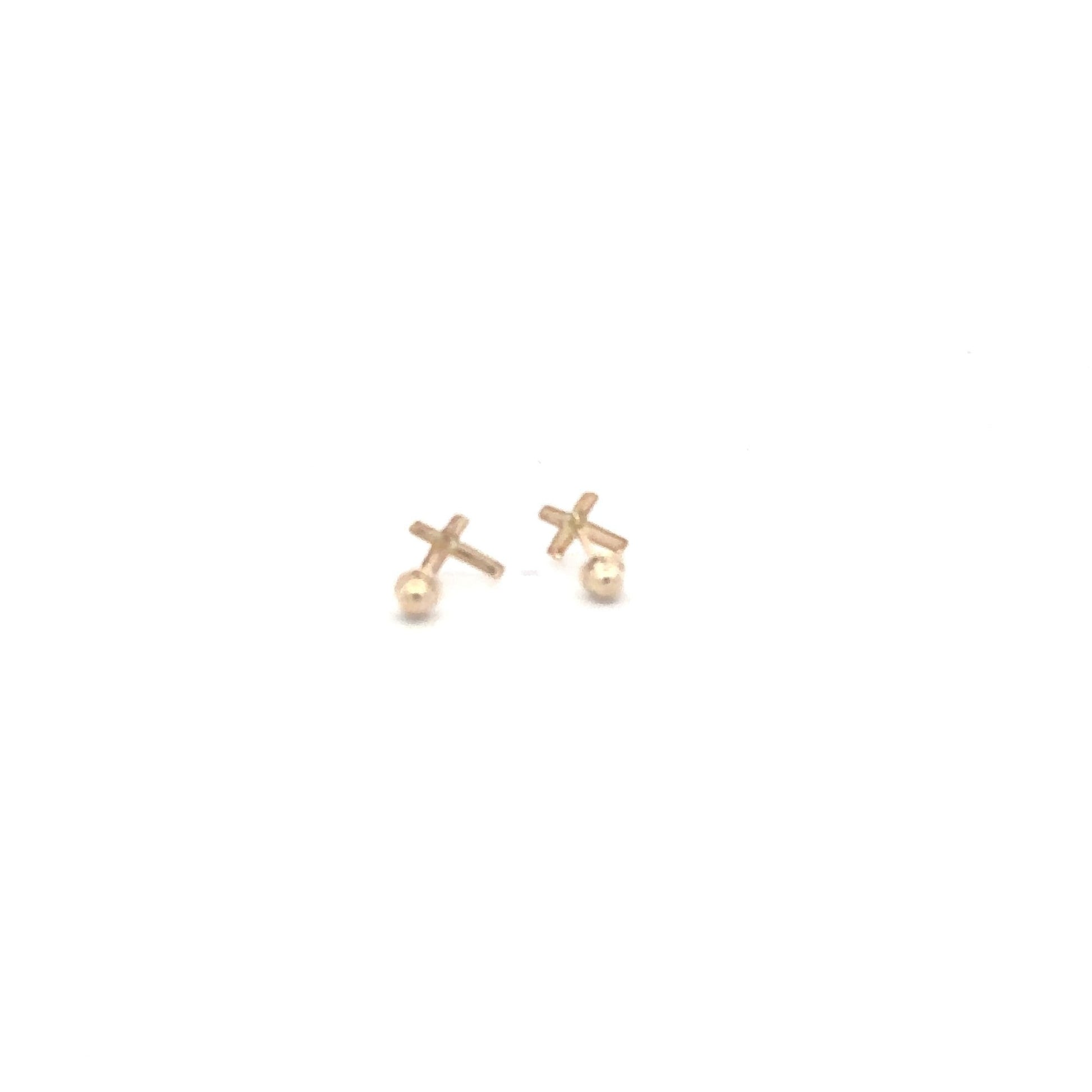 14K Gold Stud Earrings Cross Screw Back Type Very Tiny - Rafant