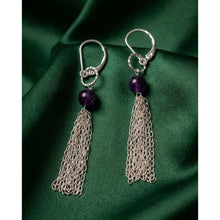 Load image into Gallery viewer, 925 Sterling Silver Leverback Earrings Amethyst Tassel Interchangeable Modular
