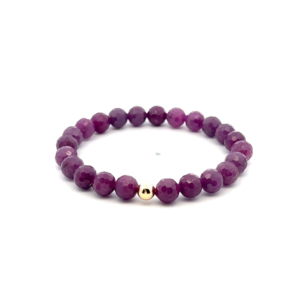 Natural Ruby Gemstones 6 -6.5mm Stretchable Bracelet 18k Gold Bead Charm - Rafant