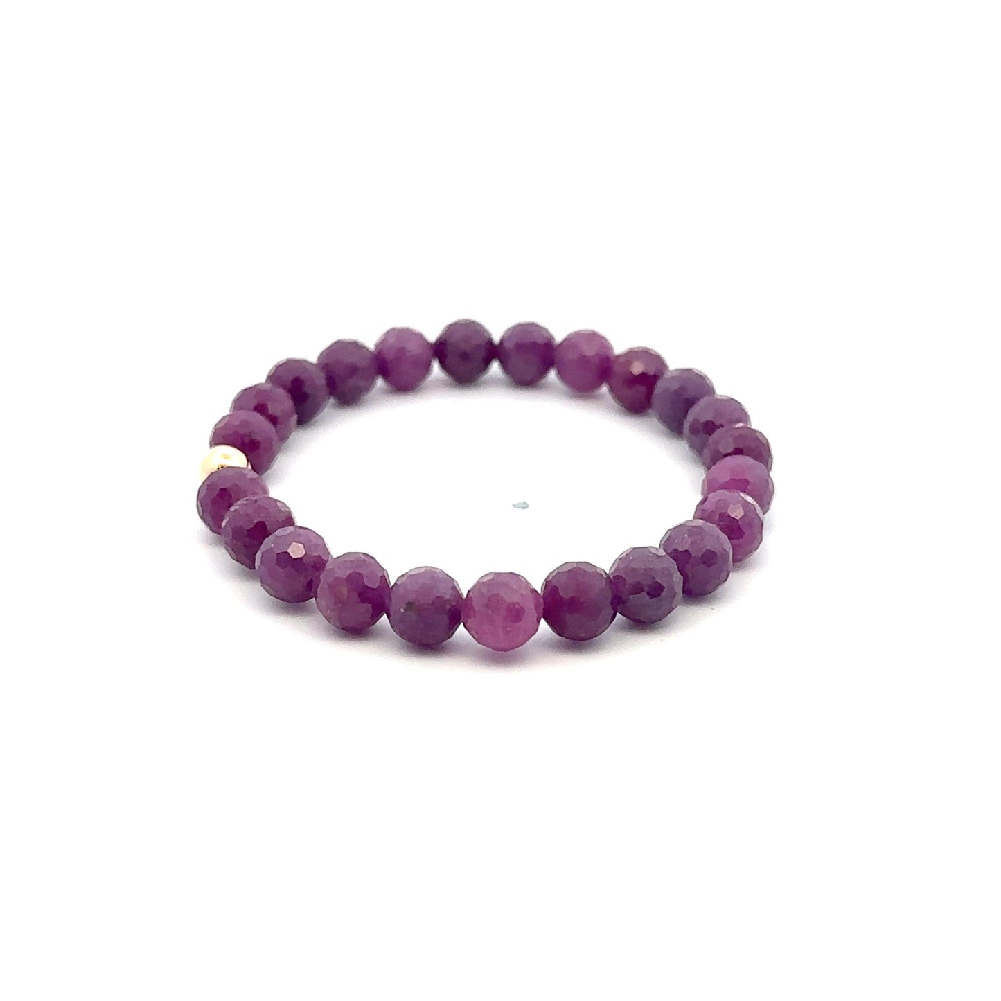 Natural Ruby Gemstones 6 -6.5mm Stretchable Bracelet 18k Gold Bead Charm - Rafant