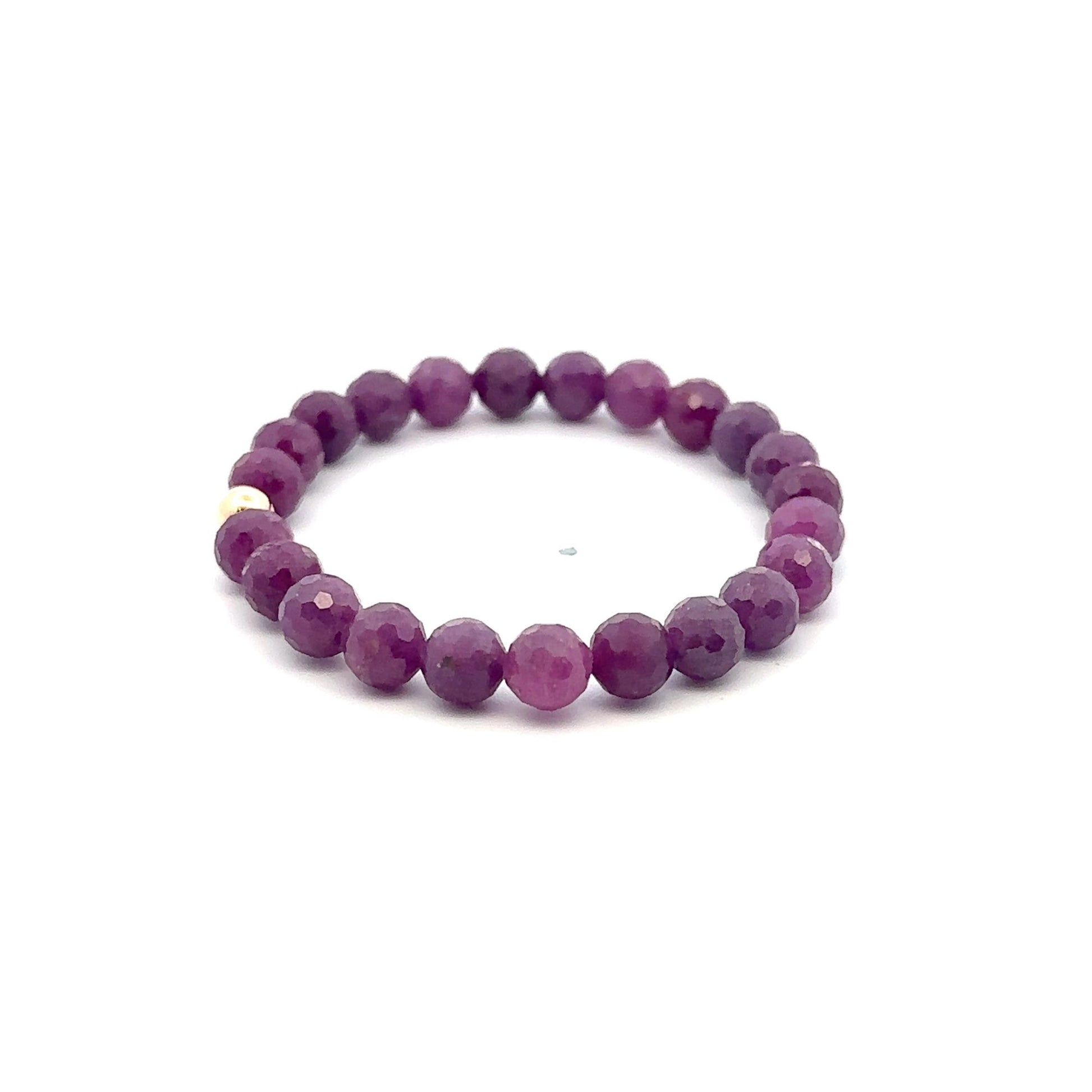 Natural Ruby Gemstones 6 -6.5mm Stretchable Bracelet 18k Gold Bead Charm - Rafant