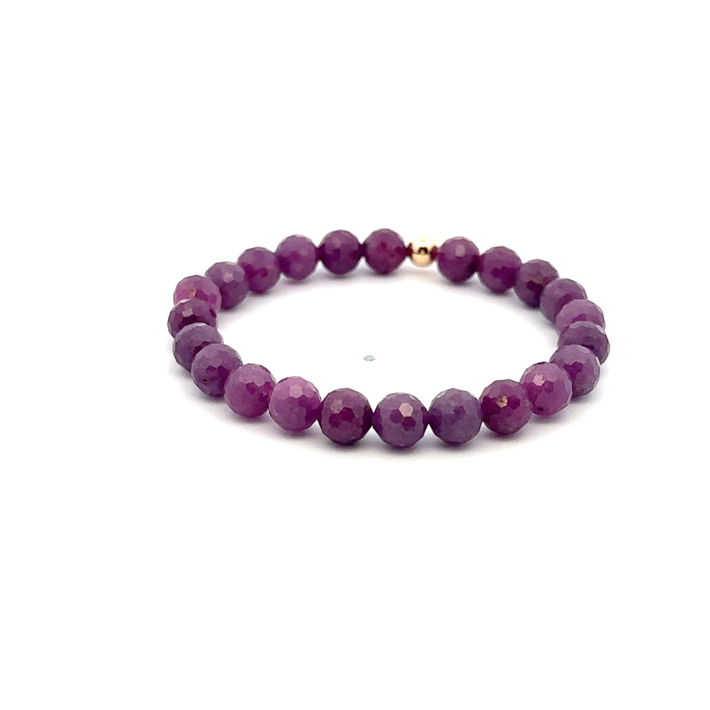 Natural Ruby Gemstones 6 -6.5mm Stretchable Bracelet 18k Gold Bead Charm - Rafant