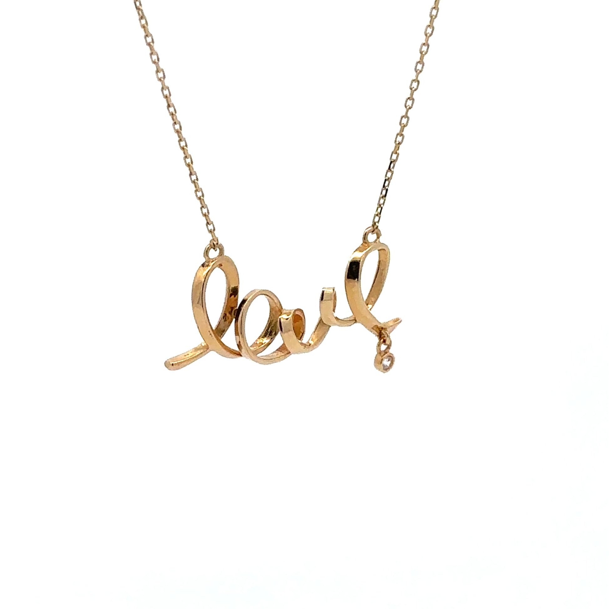 18K Gold Necklace Chain 16.5 inches Love Charm Cubic Zirconia 2.13 grams - Rafant