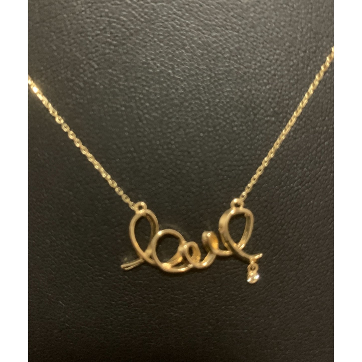 18K Gold Necklace Chain 16.5 inches Love Charm Cubic Zirconia 2.13 grams - Rafant