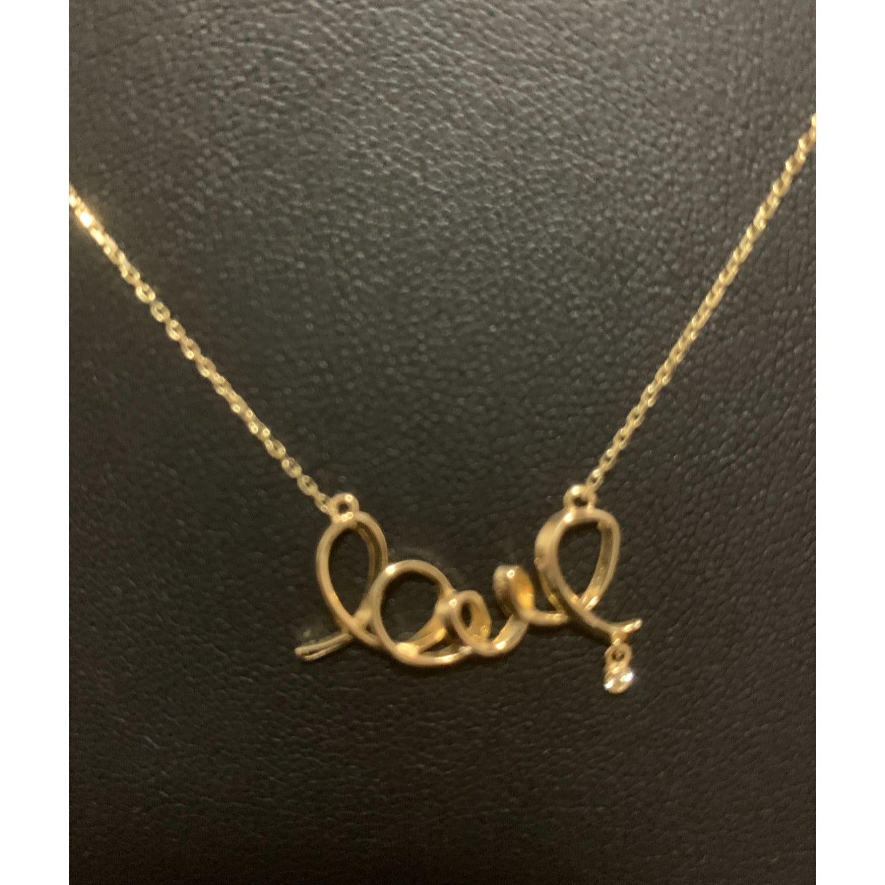 18K Gold Necklace Chain 16.5 inches Love Charm Cubic Zirconia 2.13 grams - Rafant