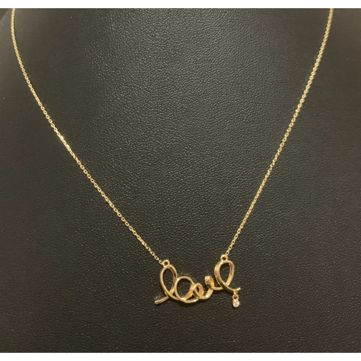18K Gold Necklace Chain 16.5 inches Love Charm Cubic Zirconia 2.13 grams - Rafant