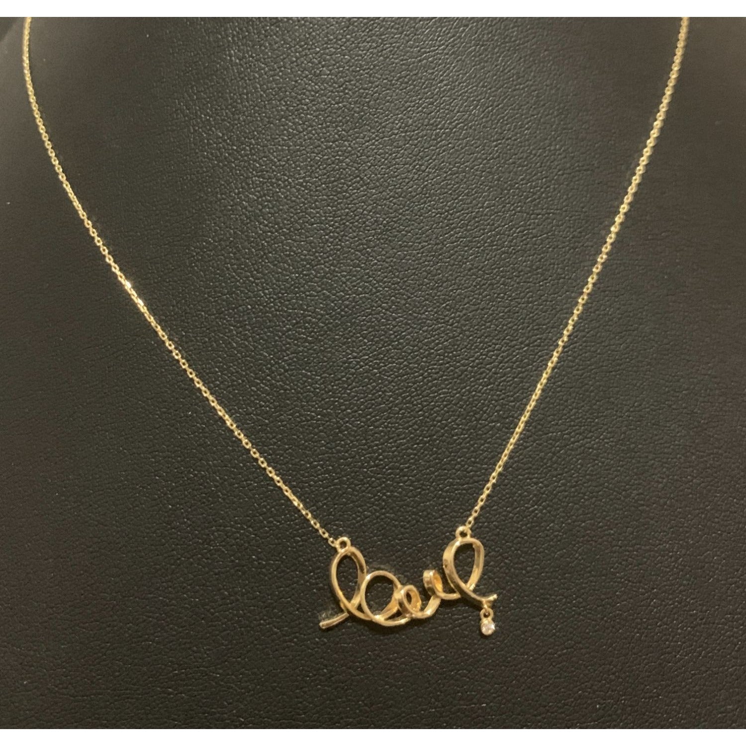 18K Gold Necklace Chain 16.5 inches Love Charm Cubic Zirconia 2.13 grams - Rafant