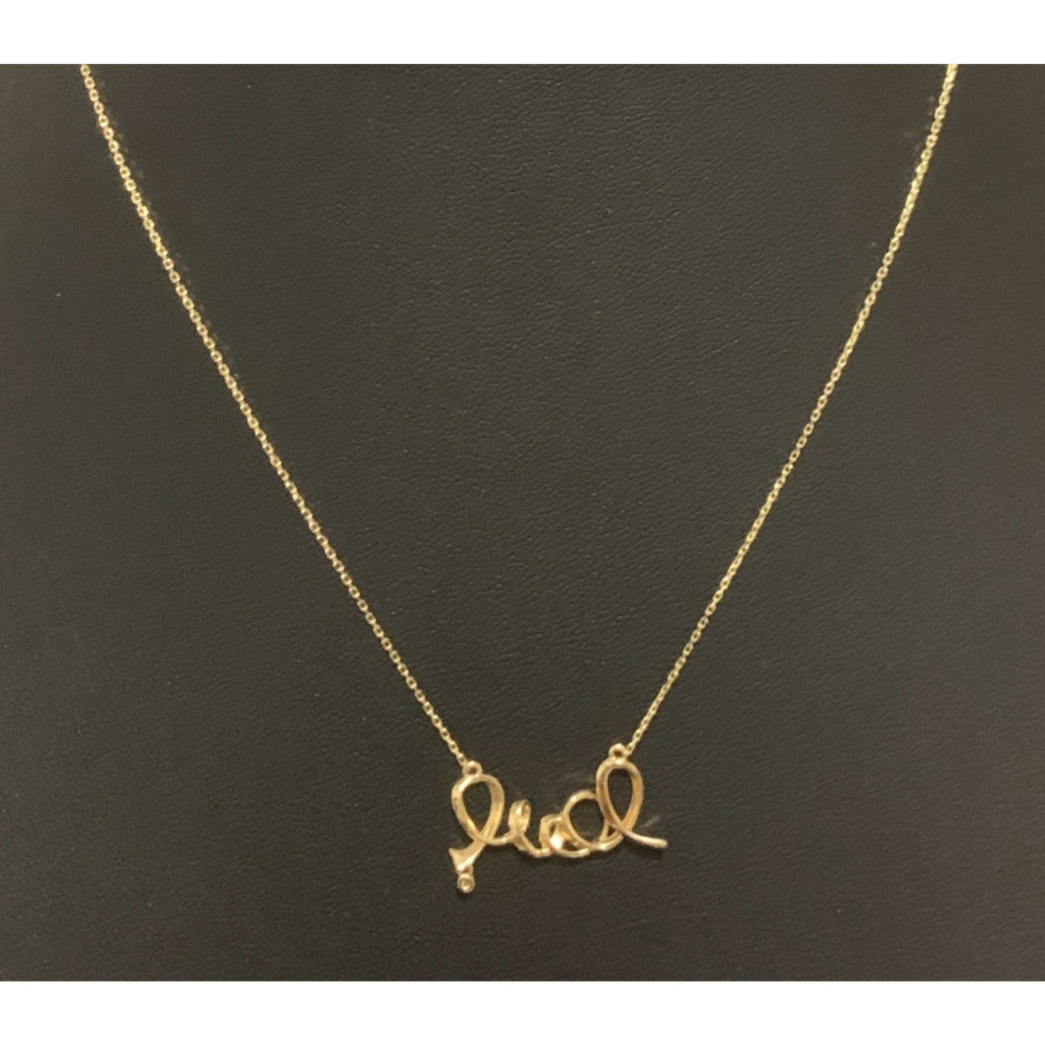 18K Gold Necklace Chain 16.5 inches Love Charm Cubic Zirconia 2.13 grams - Rafant
