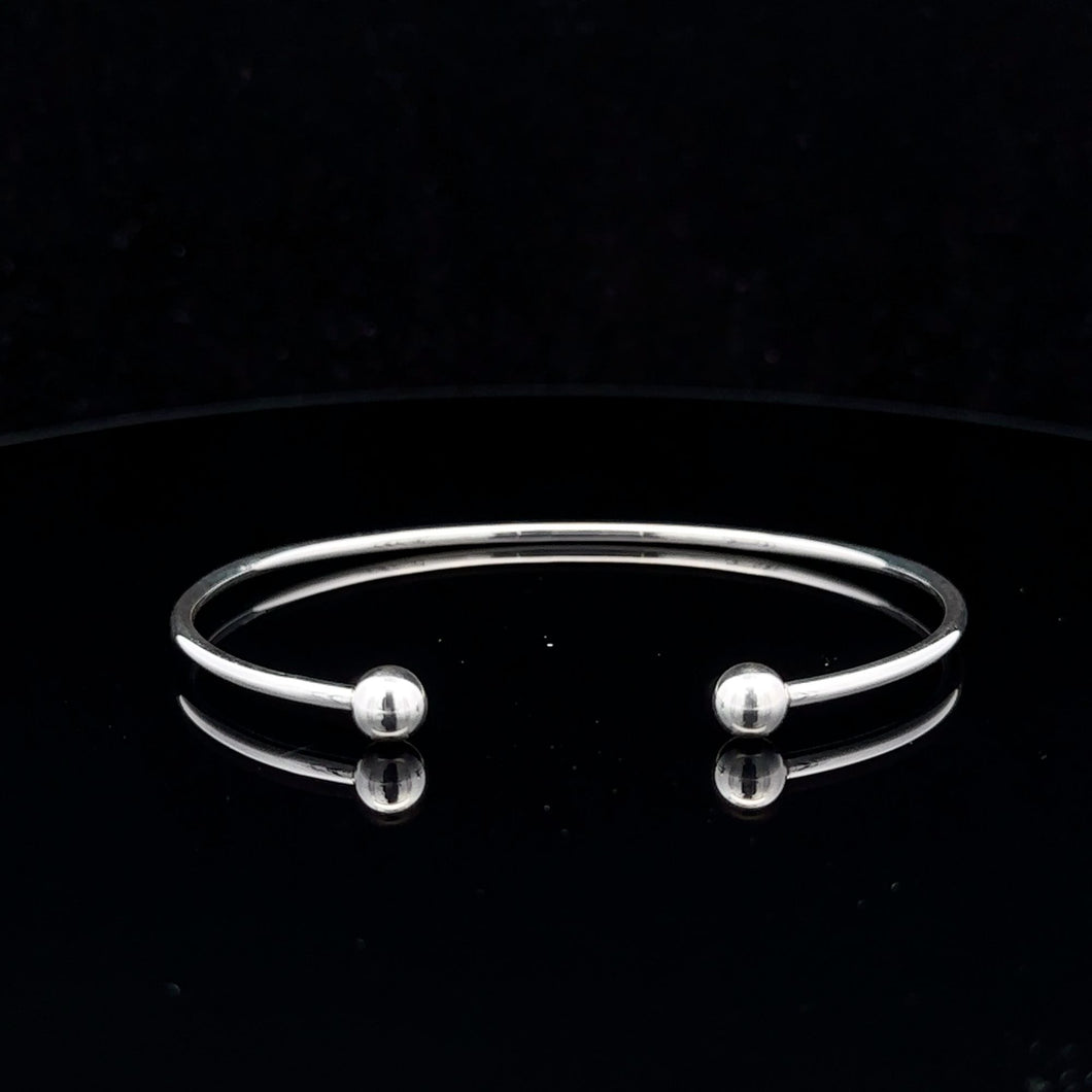 925 Sterling Silver Cuff Bangle Bracelet Size 6.25 inches Screw Ball Ends